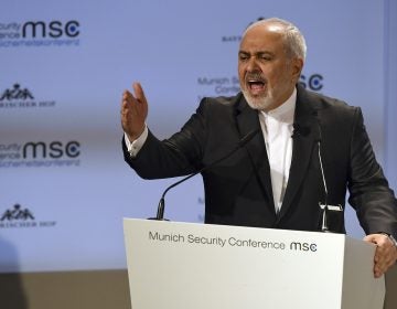 Iranian Foreign Minister Mohammad Javad Zarif speaks during the Munich Security Conference in Munich, Germany, Sunday, Feb. 17, 2019. (Kerstin Joensson/AP Photo)