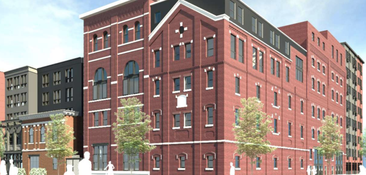 A rendering shows a redeveloped Gretz Brewery on Germantown Avenue. (Courtesy of T+ Associates) 