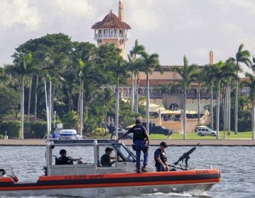 A Coast Guard patrol boat in the waters off Mar-A-Lago. (J. David Ake/AP Photo)