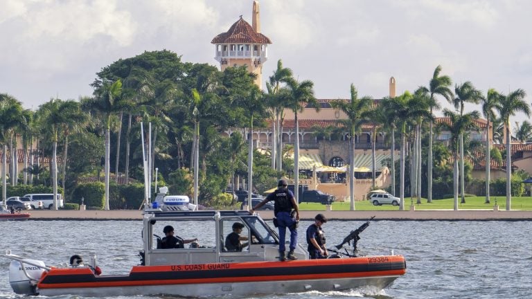 A Coast Guard patrol boat in the waters off Mar-A-Lago. (J. David Ake/AP Photo)