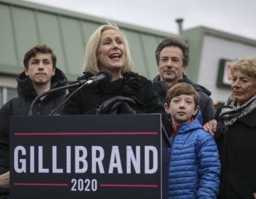 Surrounded by her family, Sen. Kirsten Gillibrand, D-N.Y., announces that she will run for president in 2020 on Jan. 16, 2019, in Troy, N.Y. (Drew Angerer/Getty Images)