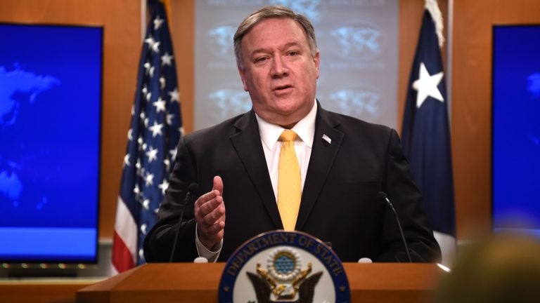 Secretary of State Mike Pompeo tells reporters Friday that the United States will withdraw from the Intermediate-Range Nuclear Forces Treaty with Russia. (Eric Baradat/AFP/Getty Images)