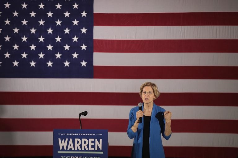 Sen. Elizabeth Warren, D-Mass., speaks at a campaign rally at the University of Iowa on Sunday. DO NOT REUSE