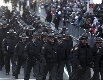 In this file photo, Pennsylvania State Police are seen in Philadelphia in  February 2018 (Jacqueline Larma/AP Photo)