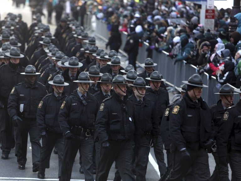 In this file photo, Pennsylvania State Police are seen in Philadelphia in  February 2018 (Jacqueline Larma/AP Photo)