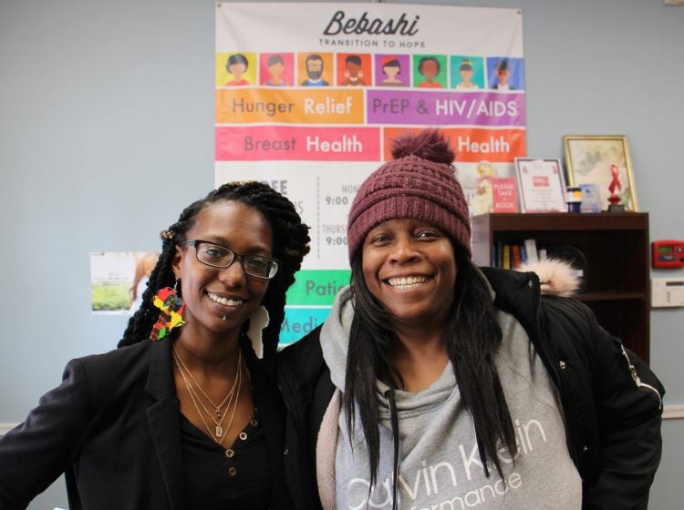 2019 03 06-e lee-keisha gabbidon tamika warren-philadelphia bebashi-prep aids prevention Bebashi Prevention Navigator Keisha Gabbidon (left) helped Tamika Warren (right) protect herself against AIDS with PrEP, a medication typically only offered to gay men. (Emma Lee/WHYY)