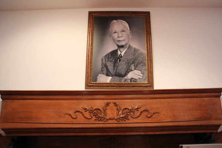 A portrait of Dr. Philip Jaisohn, the first Korean-American to receive a U.S. medical degree, hangs above the mantle at his home in Media, Pa.  The home is now a museum chronicling Jaisohn's life and his involvement in the Korean indepencence movement. (Emma Lee/WHYY)