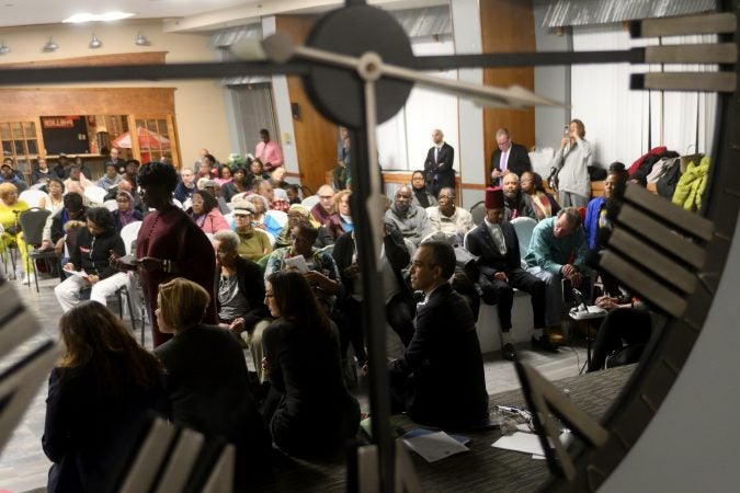 Members from the community packed the auditorium of the old York House for a discussion with VisionQuest representatives about the plans of housing unaccompanied immigrant youth at 5201 N. Broad St. The event, hosted by 9th District Councilwoman Cherelle Parker went well into the night on Thursday. (Bastiaan Slabbers for WHYY)