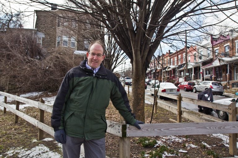 Developer Ken Weinstein at a lot he tried to purchase from the city in Philadelphia’s Wayne Junction neighborhood. (Kimberly Paynter/WHYY)