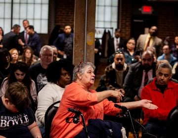 Kensington resident Donna Aument voiced her opposition to a proposed supervised injection site at a meeting to update residents on the ongoing Philadelphia Resilience Project's efforts in combating the opioid epidemic. (Brad Larrison for WHYY)