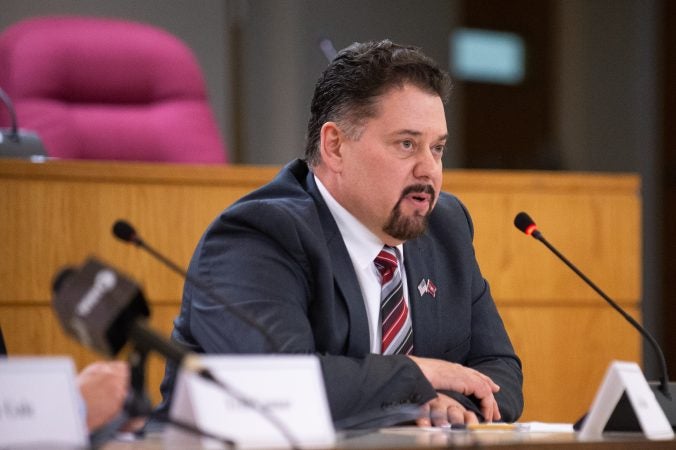 Dean Eisenberger, candidate for county commissioner, takes part in a debate hosted by the Montgomery County Republican Committee at the Upper Merion Township Building in King of Prussia, Pa. on Thursday, February 28, 2019. (Kriston Jae Bethel for WHYY)