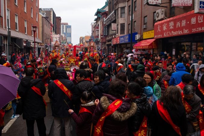 Attendees of the annual Hoyu Folk Culture Festival in Chinatown on Sunday, March 31, 2019. (Kriston Jae Bethel for WHYY)