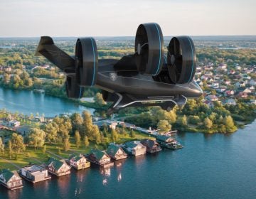 Bell's concept model of a vertical-takeoff-and-landing air taxi vehicle, as unveiled in January at CES (the Consumer Electronics Show) in Las Vegas.
(Rendering courtesy of Bell)