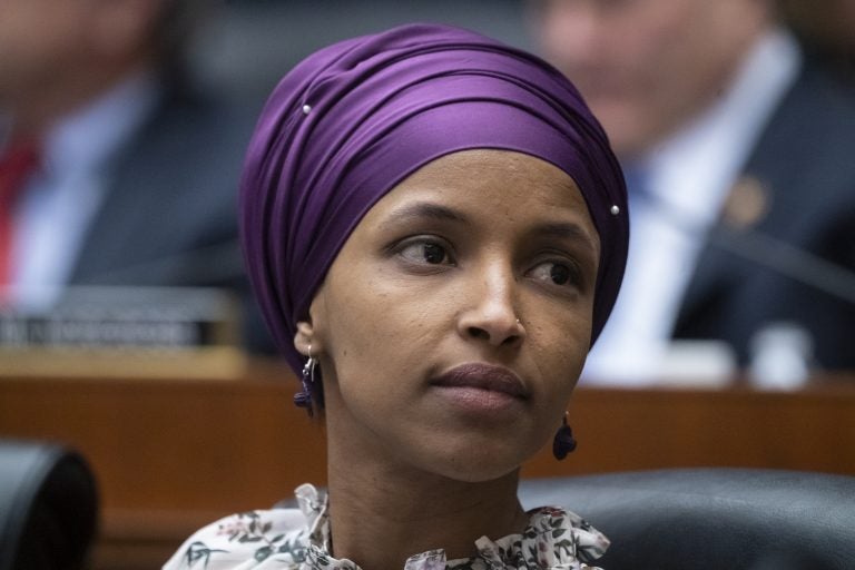 Rep. Ilhan Omar, D-Minn., sits with fellow Democrats on the House Education and Labor Committee during a bill markup, on Capitol Hill in Washington, Wednesday, March 6, 2019. (AP Photo/J. Scott Applewhite)