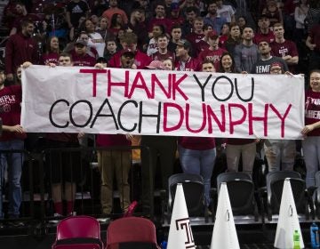 Fans with a sign for Temple's head coach Fran Dunphy prior to the first half of an NCAA college basketball game against Central Florida, Saturday, March 9, 2019, in Philadelphia. (Chris Szagola/AP Photo)