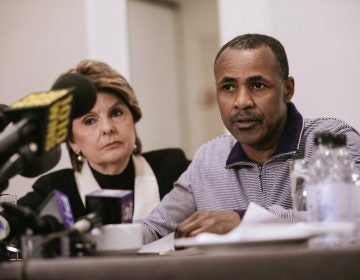 Gary Dennis, seated with Lawyer Gloria Allred, speaks during a press conference announcing a video tape said to present further evidence of wrongdoing by recording artist R. Kelly Sunday, March 10, 2019, in New York. Dennis said the tape, which he found at his home in Pennsylvania, shows R. Kelly sexually abusing more than one underage girl. (Kevin Hagen/AP Photo)