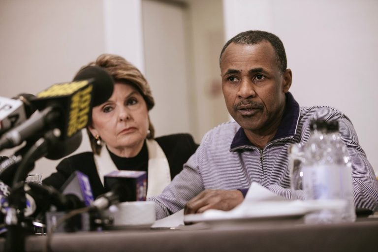 Gary Dennis, seated with Lawyer Gloria Allred, speaks during a press conference announcing a video tape said to present further evidence of wrongdoing by recording artist R. Kelly Sunday, March 10, 2019, in New York. Dennis said the tape, which he found at his home in Pennsylvania, shows R. Kelly sexually abusing more than one underage girl. (Kevin Hagen/AP Photo)