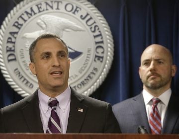 FBI Special Agent in Charge Boston Division Joseph Bonavolonta, (left), and U.S. Attorney for District of Massachusetts Andrew Lelling, (right), face reporters as they announce indictments in a sweeping college admissions bribery scandal during a news conference, Tuesday, March 12, 2019, in Boston. (Steven Senne/AP Photo)