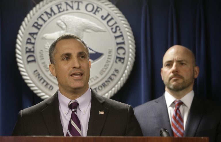 FBI Special Agent in Charge Boston Division Joseph Bonavolonta, (left), and U.S. Attorney for District of Massachusetts Andrew Lelling, (right), face reporters as they announce indictments in a sweeping college admissions bribery scandal during a news conference, Tuesday, March 12, 2019, in Boston. (Steven Senne/AP Photo)