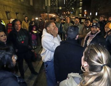 Supporters of Antwon Rose II, gather outside the Allegheny County Courthouse after hearing the verdict of not guilty on all charges for Michael Rosfeld, a former police officer in East Pittsburgh, Pa., Friday, March 22, 2019. Rosfeld is charged with homicide in the fatal shooting of Antwon Rose II as he fled during a traffic stop on June 19, 2018. (Gene J. Puskar/AP Photo)