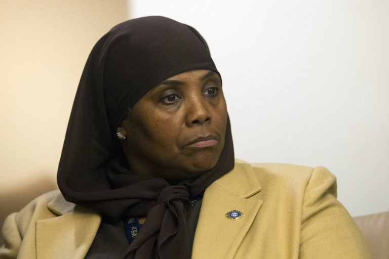 In this Jan. 9, 2018 photo, Movita Johnson-Harrell, Interim Supervisor of Victim Services, looks on after getting introduced, during a press conference at the District Attorney's Office in Philadelphia. Johnson-Harrell, the first female Muslim member of the Pennsylvania House of Representatives, said Tuesday, March 26, 2019, she was offended by a colleague's decision to open a voting session with a prayer a day earlier that 