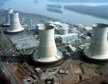 Aerial view of Three Mile Island nuclear plant near Harrisburg, Pa., scene of a nuclear accident, Thursday, March 28, 1979. The plant started leaking radioactive steam contaminating the area. (AP Photo)