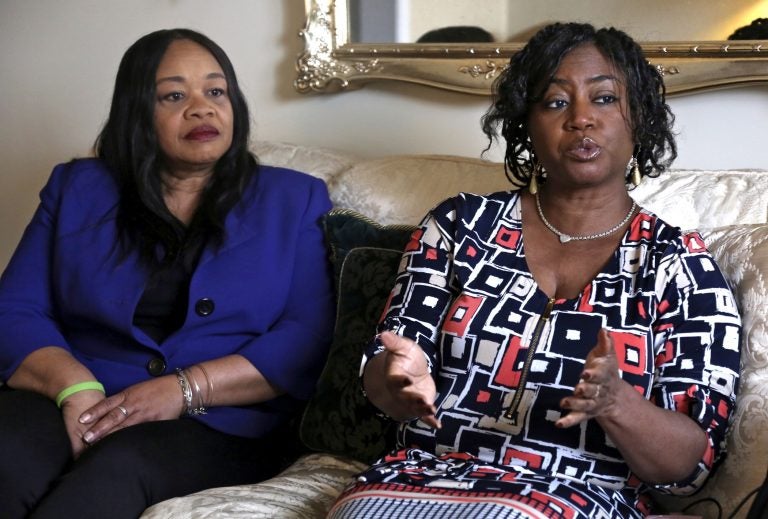 Sandra Thompson (right) speaks alongside Sandra Harrison, both golfers and members of a group of local women known as Sisters in the Fairway. Last year, officials at the Grandview Golf Club in York called police on the group accusing them of playing too slowly and holding up others behind them. (AP Photo/Jacqueline Larma)
