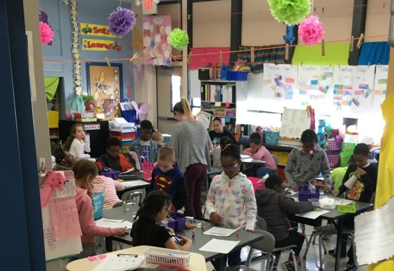 Students work inside a classroom at Eisenberg Elementary School in New Castle. (Mark Eichmann/WHYY)