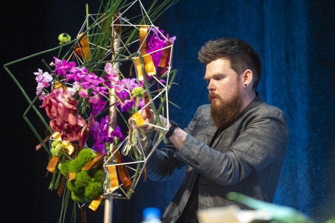 In the final round, Germany's Stephan Triebe assembles his arrangement. (Jonathan Wilson for WHYY)