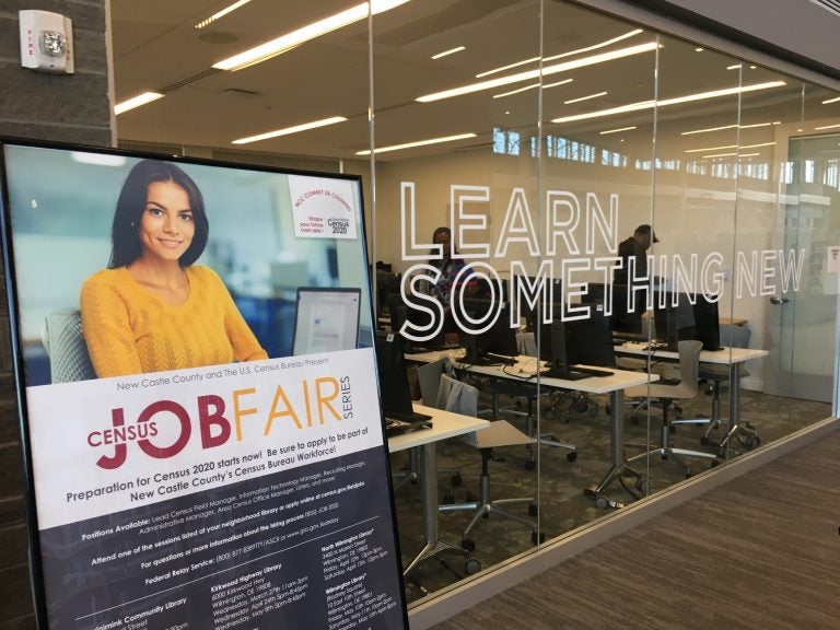 New Castle County hosted the first of 25 job fairs to recruit workers for the 2020 census on Wednesday morning at the county’s Route 9 Library and Innovation Center in New Castle. (Mark Eichmann/WHYY)