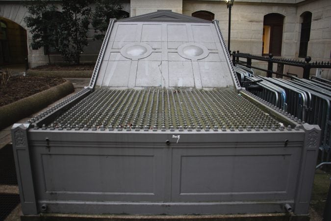 Cast iron subway entrance in city hall courtyard (Emma Lee/WHYY)