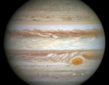 An image of Jupiter taken by the Hubble Space Telescope