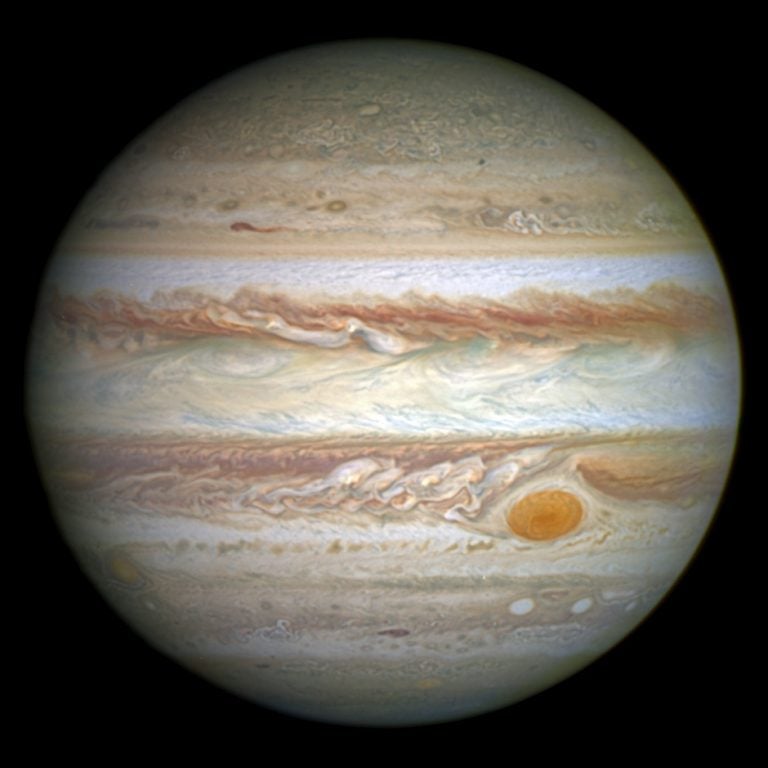 An image of Jupiter taken by the Hubble Space Telescope