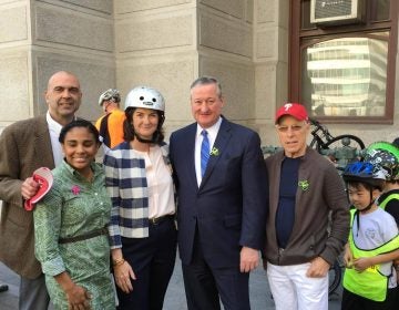 Mayor Jim Kenney and bicycle advocates in front of City Hall. (Bicycle Coalition of Greater Philadelphia/Facebook)