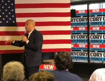 U.S. Sen. Cory Booker, D-N.J. at a campaign stop in New Hampshire on Friday (Joe Hernandez/WHYY)