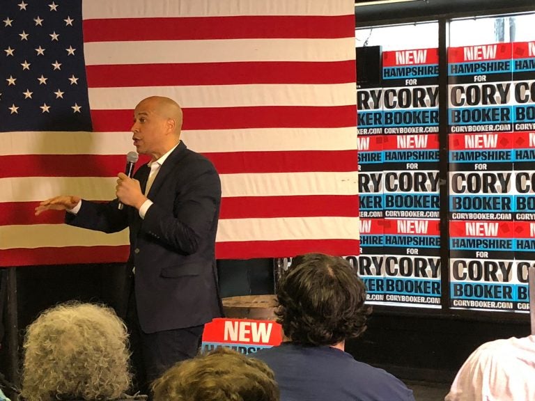 U.S. Sen. Cory Booker, D-N.J. at a campaign stop in New Hampshire on Friday (Joe Hernandez/WHYY)