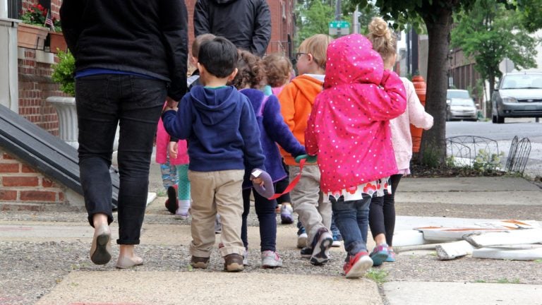 day care children walking on street