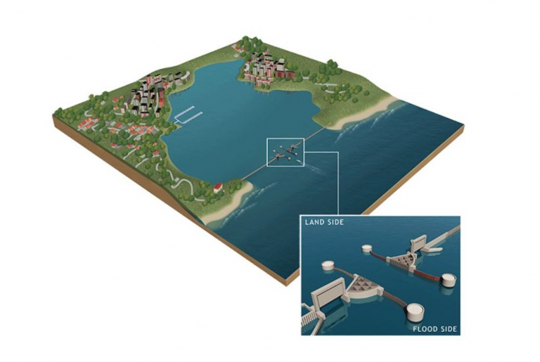 A rendering of a storm surge barrier. (U.S. Army Corps of Engineers image)