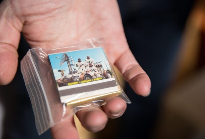 A book of matches commemorating one of the spaceflights. (Lindsay Lazarski/WHYY)
