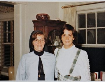 Patricia Cahill poses with sister Eileen at her parents' house in Ridgewood. The family were pleased and proud that the nun visited their house and that she took a special interest in Patricia. (Courtesy of Patricia Cahill)