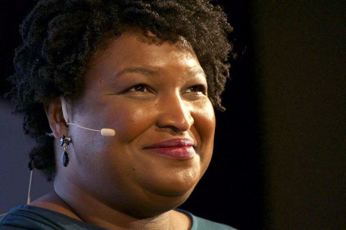 Stacey Abrams speaks about politics and her life during an interview with Marty Moss-Coane for Radio Times, in front of a live audience at WHYY in Philadelphia, Pa., April 5, 2019. (Bastiaan Slabbers for WHYY)