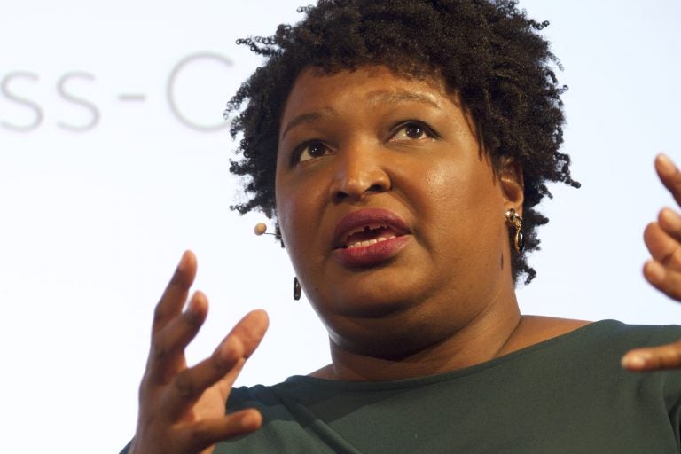 Stacey Abrams speaks about politics and her life during an interview with Marty Moss-Coane for Radio Times, in front of a live audience at WHYY in Philadelphia, Pa., April 5, 2019. (Bastiaan Slabbers for WHYY)