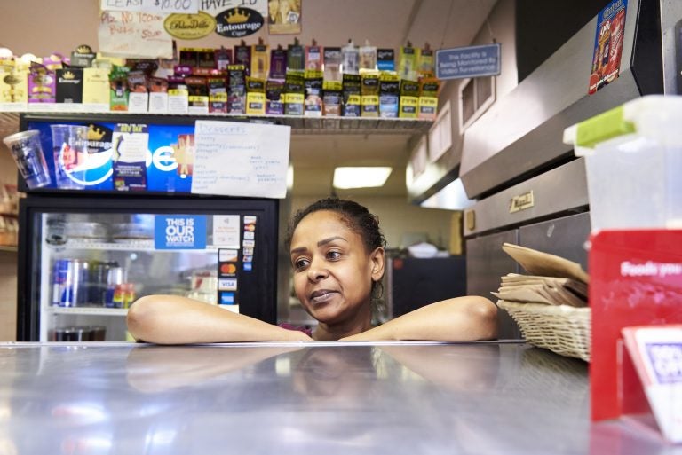 Hadeill Yousif, co-owner of South Style Pizza and Deli in Cobbs Creek, Philadelphia, P.A. (Natalie Piserchio for WHYY)