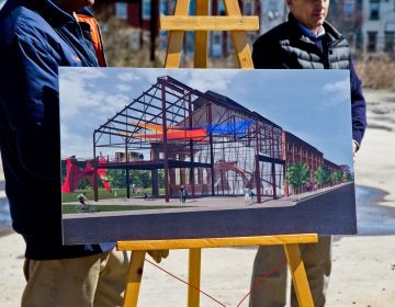 This rendering from Princetel, a fiberoptic rotary joint manufacturer, shows redevelopment of the Roebling factory in Trenton, N.J. (Kimberly Paynter/WHYY)
