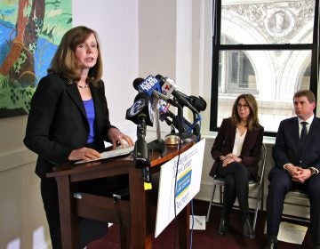Maura McInerney, legal director fo Education Law Center, talks about a class action lawsuit against Glen Mills Schools which charges that boys at the reform school were abused and deprived of education. She is joined by Chief Legal Officer Marsha Levick and Michael McGinley, a partner at Dechert LLP. (Emma Lee/WHYY)