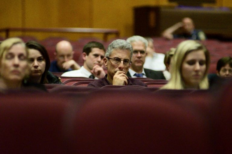 Representatives from the state's PFAS Action Team updated people on plans for water testing during a meeting in Abington, Pa, on April 15, 2019. (Bastiaan Slabbers for WHYY)