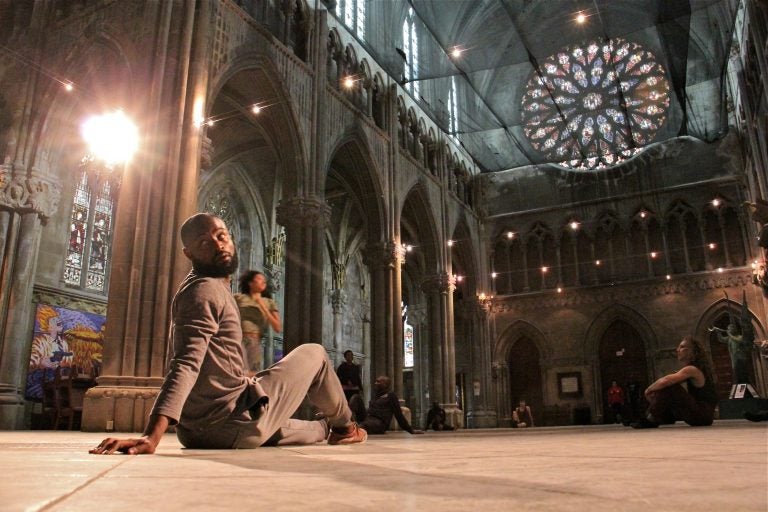 Dancers with the Fist and Heel Performance Group rehearse at the Church of the Advocate in Philadelphia. (Emma Lee/WHYY)