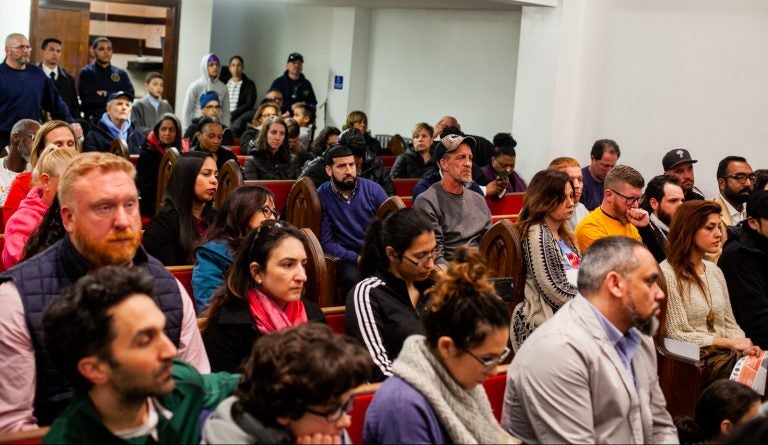 Philadelphia residents from Kensington and beyond attended a community forum in April 2019 discussing about a proposed supervised injection site. (Brad Larrison for WHYY)