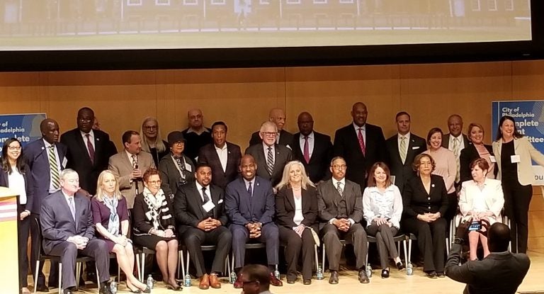 Area lawmakers, religious leaders and students gather Monday at the National Constitution Center in Philadelphia to stress the importance of an accurate census count. (Tom MacDonald/WHYY)  