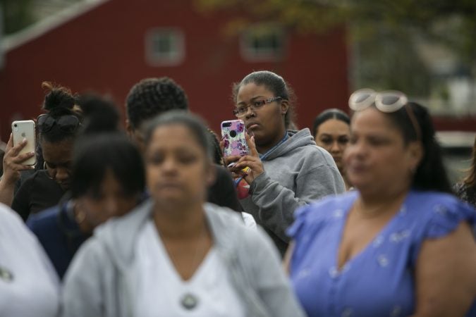 Camden residents participate in the community rally held in Camden to create safer environment for children on Thursday, April 25, 2019. (Miguel Martinez for WHYY)